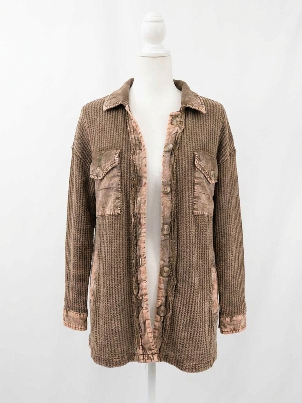 NEW ZENANA women's acid wash shacket in brown